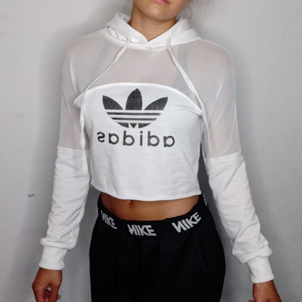 sheer white cropped hoodie